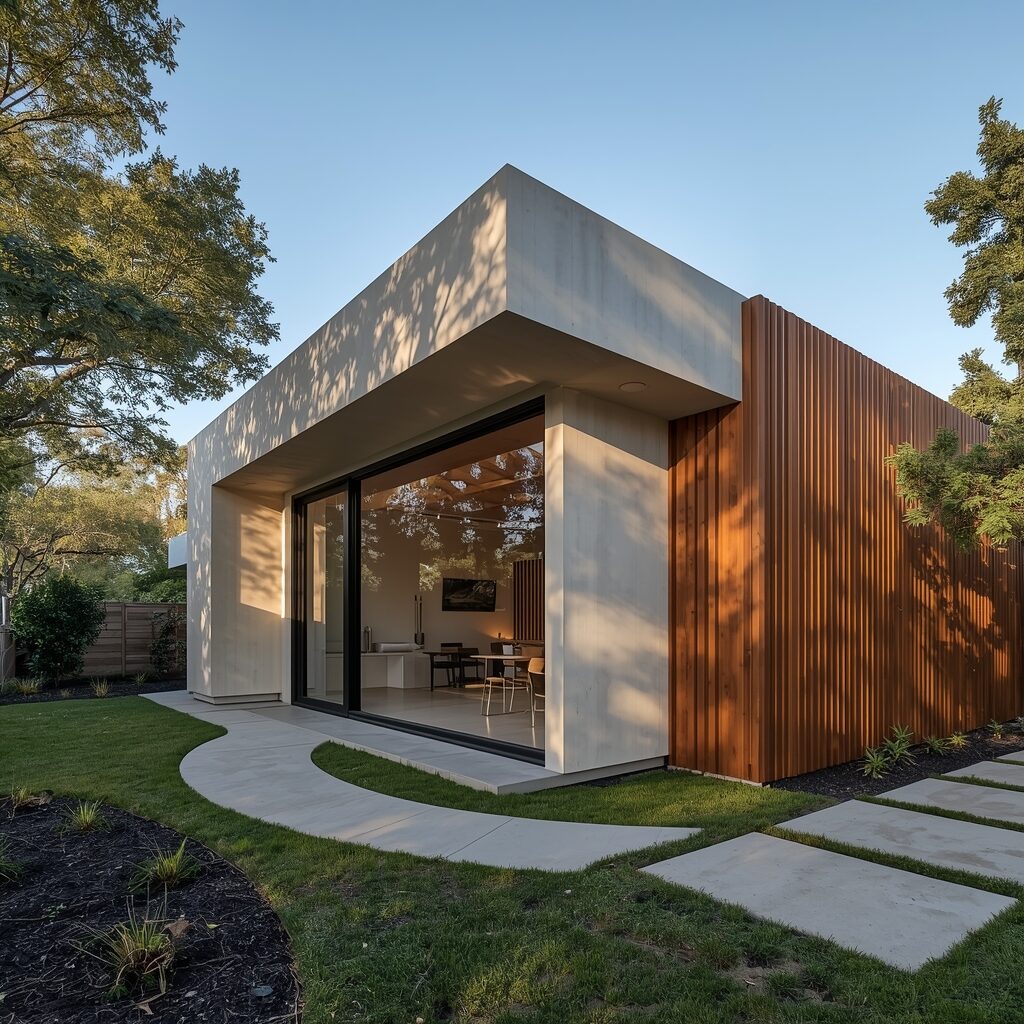 Contemporary ADU with concrete and wood slat design
