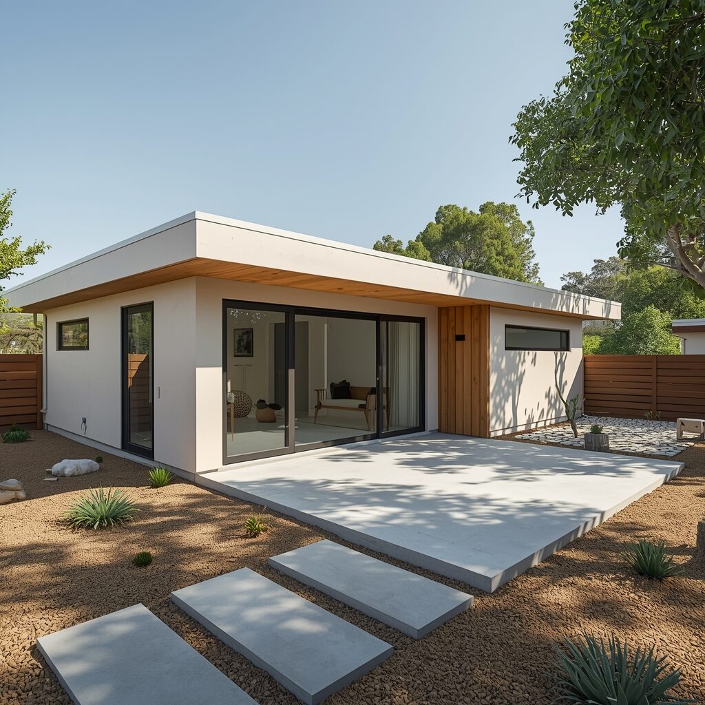 Modern flat-roof ADU with large sliding doors